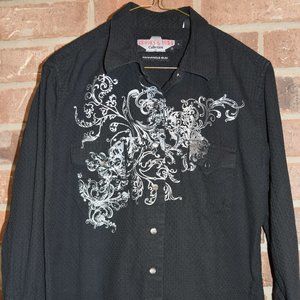 Brooks and Dunn Collection Shirt Womens L Large Panhandle Slim Black with Silver
